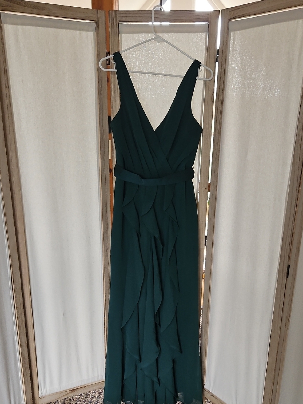 Vera Wang Deep Emerald One-Shoulder Ruffle Bridesmaid Dress